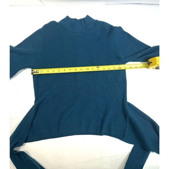 NWT Ryegrass Womens Large Teal Sweater Mock Neck Open Back Tie Button - Picture 9 of 16